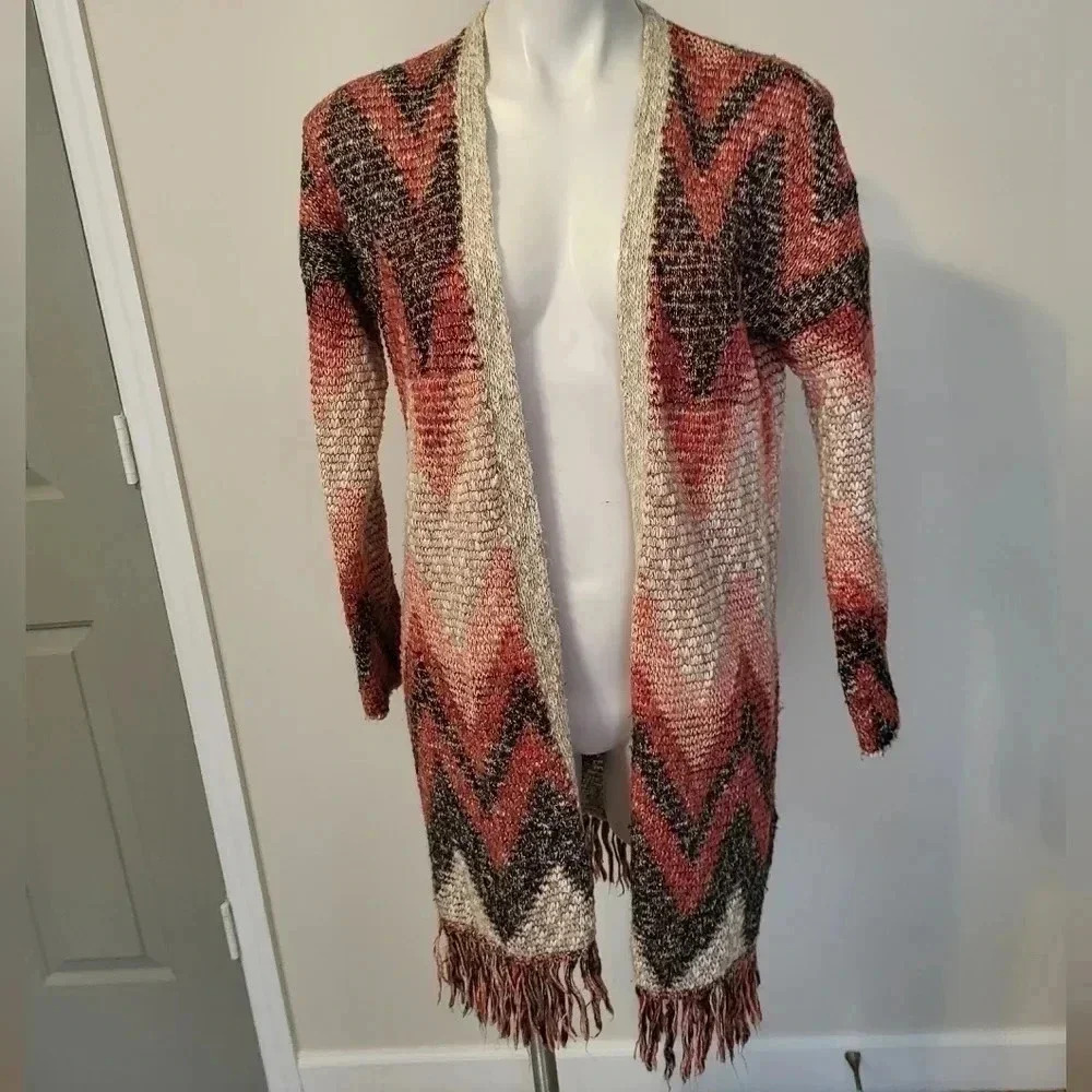 Lucky Brand Aztec Tribal Print Open Front Sweater Cardigan(M)